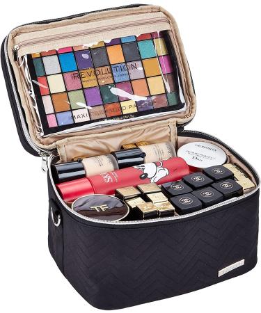 BELALIFE Double Layer Travel Makeup Bag - Portable Cosmetic Organizer for Brushes Sets - Large Toiletry Holder with Straps - Black - Buy Online on GoSupps.com