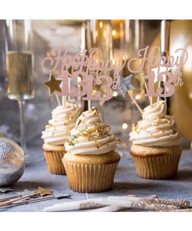 Pack of 24 13 Cupcake Toppers Glitter "Happy 13th Birthday" Cake Toppers Number 13 Eightteen Sweet 13 Birthday Wedding Anniversary Party Cake Decorations Accessories Rose Gold - Buy Online on GoSupps.com