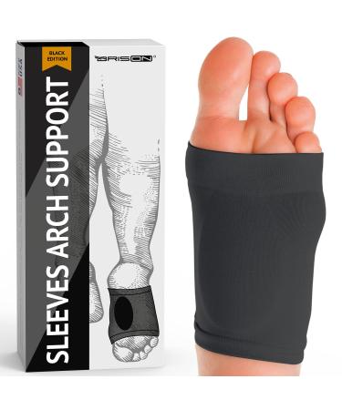 Metatarsal Compression Arch Support Sleeves - Cushioned Soft Elastic Reusable Gel Pad Fabric Socks for Flat Feet Pain Relief Arthritis Plantar Fasciitis - Women Men - Medium (Black)