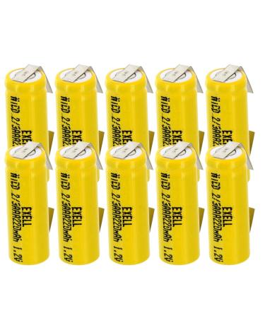10x Exell 2/3AAA NiCD 220mAh 1.2V Flat top Rechargeable Battery with Tabs