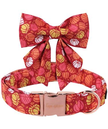 Unique Style Paws Halloween-Hundhalband pumpkin dog collar adjustable comfortable fly collar made of cotton for young girl dogs fly neck band with metal buckle L neck 16-24 in L B: pumpkin