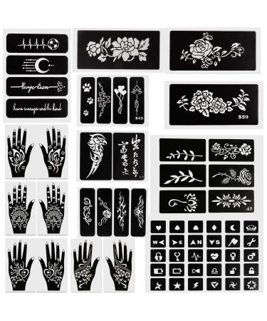 Qullue henna tattoo stencils kit henna kit Self-adhesive hand mold, flowers and other motifs are suitable for women, girls and teenagers DIY Body Art Stencils. (henna tattoo stencils kit II)