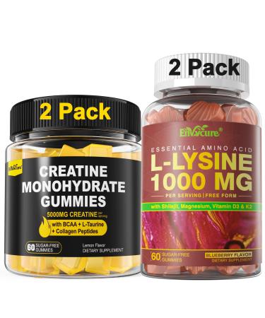 EnvyCure 2 Pack Creatine Monohydrate Gummies + 2 Pack L-Lysine 1000mg Gummies
