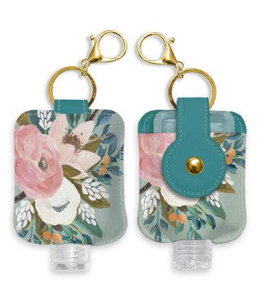 Studio Oh! Hand Sanitizer Holder with Travel Bottle Refillable Mini Bottle in Bella Flora Portable Keychain Holder Keeps Hands Clean & Germ-Free