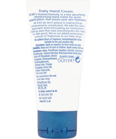 E45 Daily Hand Cream 50 ml E45 Hand Cream for Very Dry Hands - Hand Moisturiser for Dry Skin and Sensitive Skin - Non-Greasy Hand Repair Cream for Soft and Supple Hands - Fast Absorption Formula - Buy Online on GoSupps.com