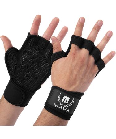 Mava Sports Ventilated Workout Gloves with Integrated Wrist Wraps and Full Palm Silicone Padding Extra Grip & No Calluses. Perfect for Weight Lifting, Powerlifting, Pull Ups, Cross Training, WODs Black Medium