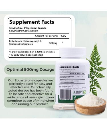Ecdysterone Complex with Hydroxypropyl -Cyclodextrin | 500mg x 60 Capsules | Anabolic Supplement for Maximum Absorption | 100% Organic - Buy Online on GoSupps.com