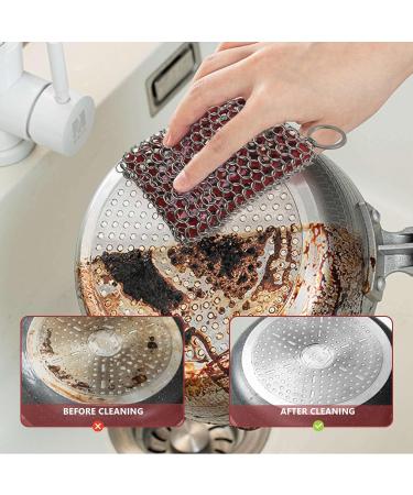 Dewedrt Cast Iron Skillet Cleaner 316 Stainless Steel Chainmail Cleaning Scrubber Silicone Scrubber for Kitchen Cookware - Buy Online on GoSupps.com