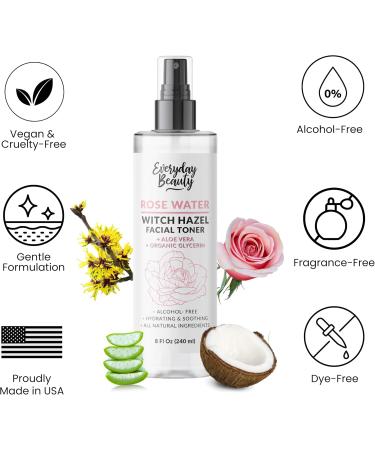 Rose Water Witch Hazel Facial Toner - Alcohol Free Hydrating Aloe Vera All Natural - 8 Fl Oz - Best for Radiant Skin - Buy Online on GoSupps.com