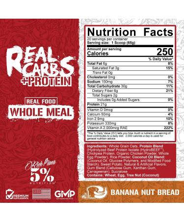 5% Nutrition Rich Piana Real Carbs + Protein | Banana Nut Bread Mass Gainer | Clean Pre/Post-Workout Recovery | 2.87 lb 20 Servings - Buy Online on GoSupps.com
