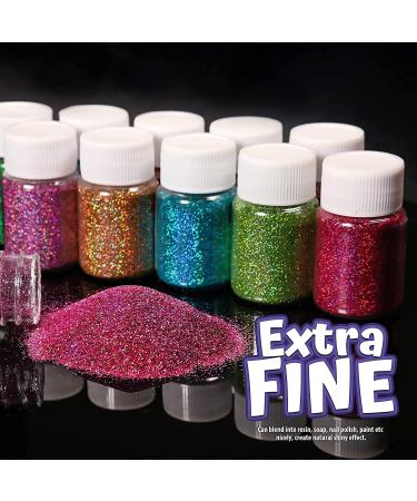 Leobro 15 Colors Holographic Glitter Powder Set - 150g Fine Glitter for Epoxy Resin Nail Art & Decoration | 10PCs Spoon Included - Buy Online on GoSupps.com