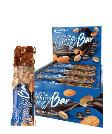 IronMaxx Nutty Bar Dark Chocolate Nuts 12x40g bars/protein nut bars with real whole nuts/gluten-free and without palm oil