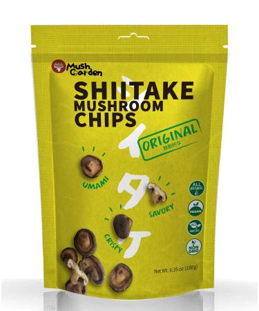 MushGarden Shiitake Mushroom Chips, Crispy & Crunch, ALL NATURAL, NON GMO, VEGAN, NO ARTIFICIAL FLAVORS, NO PRESERVATIVES, NO TRANS FAT, Seasoned, Superfood Snack, Low Calorie Snack (Original, 6.35) Original 6.35 Ounce (Pack of 1)
