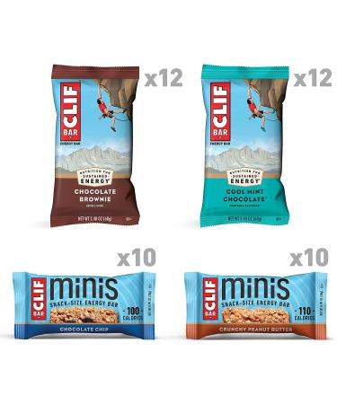 CLIF BAR 44 Count Variety Pack - Chocolate Chip, Crunchy Peanut Butter, Chocolate Brownie, Cool Mint Chocolate - Full Size and Mini Energy Bars - Buy Online on GoSupps.com