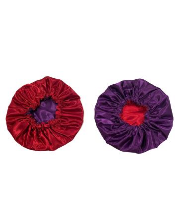 JUNGLE SKY PRODUCTS Reversible Two Colors Silk Satin Bonnets for All Hair Types- Double Layer Satin Bonnet-1 Piece (Red&Purple)