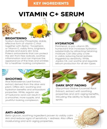 Vitamin C Serum for Face with Hyaluronic Acid & Vitamin E Moisturiser Brightening Serum Dark Spot Remover Anti Aging Skincare for All Skin Types Women & Men 30ml - Buy Online on GoSupps.com
