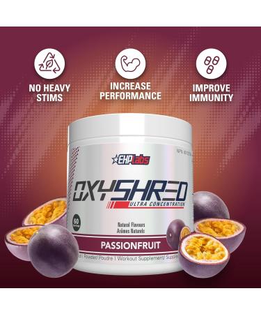 EHPlabs OxyShred Thermogenic Pre Workout Powder & Shredding Supplement - Preworkout for Men & Women Sugar Free Energy Powder with 150mg of Caffeine - Passionfruit 60 Servings - Buy Online on GoSupps.com