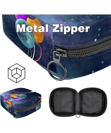 Cosmic Starry Sky Planet Balloon Sanitary Napkins Storage Bag | Portable Menstrual Cup Pocket with Zip for Teens & Women - Color 1 - Buy Online on GoSupps.com