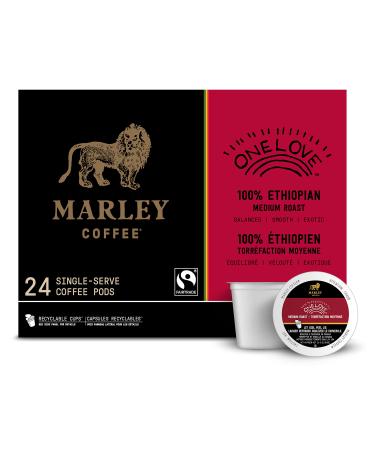 Marley Coffee Single Serve K-Cup Compatible Capsules One Love 100% Ethiopian Medium Roast 24 Count Medium Roast Coffee