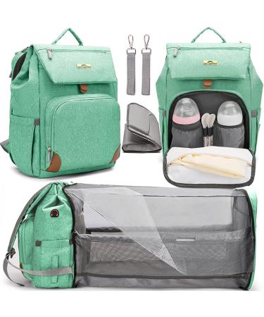 Ziosinm diaper backpack diaper bag for strollers - diaper bag backpack with bed function and mosquito nets - large baby diaper backpack with diaper pad and stroller belt green