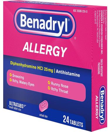 Benadryl Ultratabs 25mg Antihistamine Allergy Relief Tablets - 24 ct - Buy Online on GoSupps.com