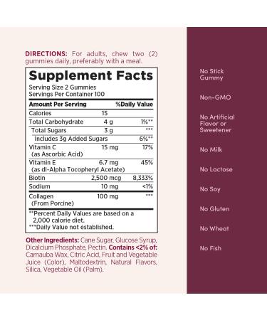 Nature's Bounty Optimal Solutions Hair Skin and Nails Collagen Pectin Gummies 100 mg Collagen and 2 500 mcg Biotin Per Serving No Stick Gummy Tropical Citrus Flavor 200 ct 100 Total Servings 200 Count (Pack of 1) - Buy Online on GoSupps.com