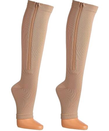Wowerat support knee highs with zip 15 mm/Hg at the ankle gradual compression 1 PAIR size M/L skin