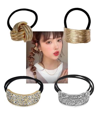 Harley Rhinestone Ponytail Holders - 4pcs Gold Hair Cuffs for Women's Ponytail Headbands - Buy Online on GoSupps.com