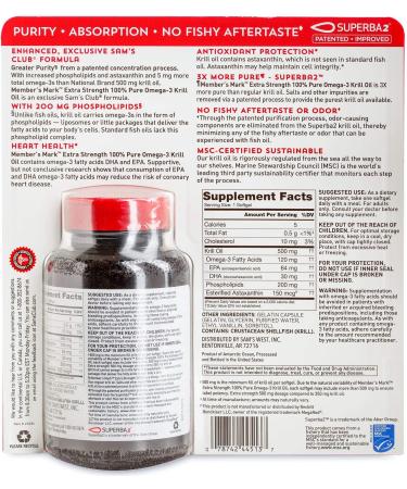 Member's Mark Antarctic Pure Omega-3 Krill Oil 500mg - 160ct, Extra-Strength - Buy Online on GoSupps.com
