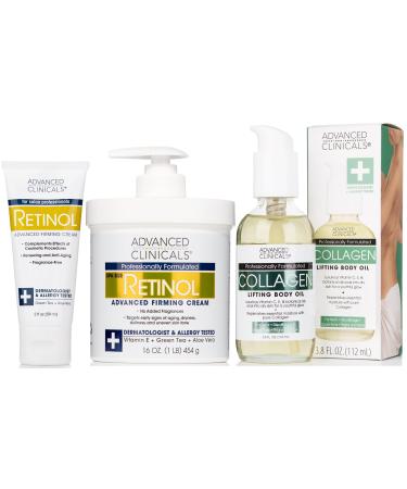 Advanced Clinicals Retinol Firming Cream + Retinol Travel Size Firming Cream + Collagen Lifting Body Oil Set
