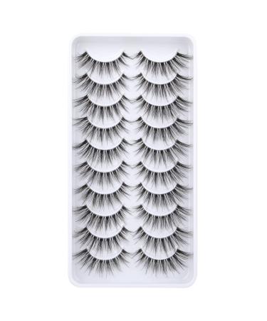 ALICROWN Eyelashes Clear Band Faux Mink Lashes 3D Cat Eye Wispy Lashes Invisible Band Eyelashes Pack 10 Pairs Natural Lashes A-Natural Lashes