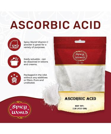 Spicy World Ascorbic Acid Vitamin C Powder 1 LB - Pure VIT C Dietary Supplement USP - Buy Online on GoSupps.com