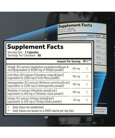 Pure Himalayan Shilajit for Men and Women - 120 Shilajit Resin Capsules with Sea Moss Ashwagandha Rhodiola and Ginko Biloba - Promotes Energy Boost & Immune Support (120 Count) 120 Count (Pack of 1) - Buy Online on GoSupps.com