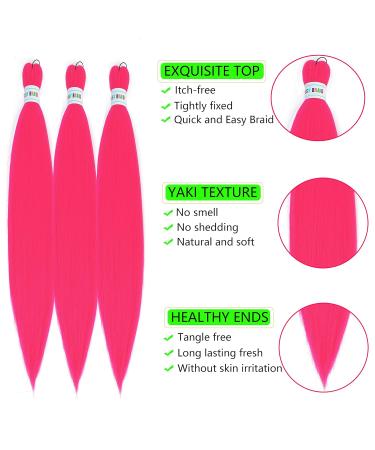 Rose Pink Pre Stretched Braiding Hair Extensions 26inch 3packs - Yaki Texture Crochet Hair Braids - Buy Online on GoSupps.com