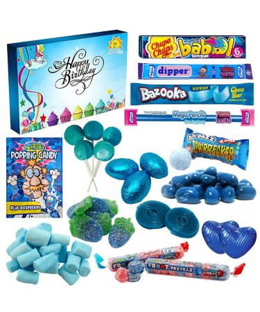 Retro Sweets & Chocolate Mixed Hamper Gift Box | Sweet treats & Chocolates |Blue Birthday Box |Perfect for kids parties Birthday| Happy Birthday Blue Colour C5 Size Stylish Unique Box (VSTAR)