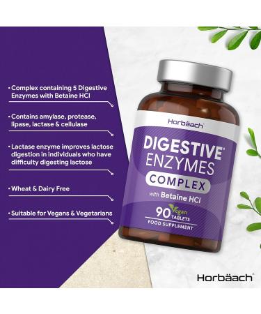 High Strength Digestive Enzyme Supplements with Betaine HCL | 90 Vegan Tablets | Horbaach - Buy Online on GoSupps.com