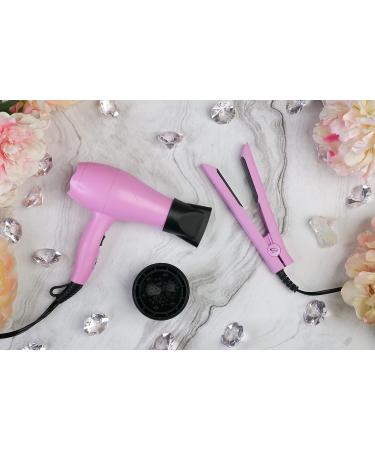 Aria Beauty Mini Travel Set Hair Dryer and Straightener Pink Dual Voltage Compact Includes concentrator and diffuser for blowdryer - Buy Online on GoSupps.com