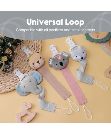 TYRY.HU 2 Pack Neutral Pacifier Holder Clips for Girls and Boys - Soft Webbing Soothie Binky Clips - Cute Baby Gift Set - Elephant Bear Theme - Buy Online on GoSupps.com
