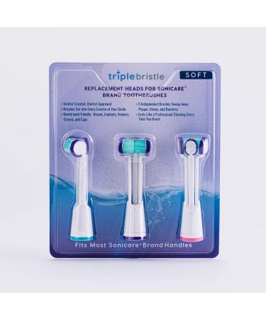 Compatible with Philips Sonicare ONLY- Three Headed Replacement Toothbrush Heads - Fits ONLY Sonicare Models: DiamondClean Flexcare+ HealthyWhite+ 2 Series Plaque Control (Soft Bristles - 3 Pack) Soft Bristles 3pack