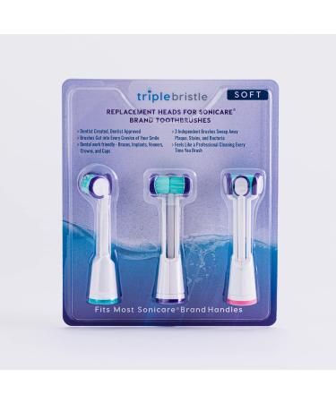 Compatible with Philips Sonicare ONLY- Three Headed Replacement Toothbrush Heads - Fits ONLY Sonicare Models: DiamondClean Flexcare+ HealthyWhite+ 2 Series Plaque Control (Soft Bristles - 3 Pack) Soft Bristles 3pack - Buy Online on GoSupps.com