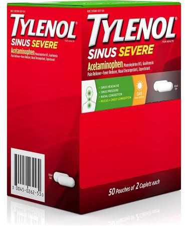 Tylenol Sinus Severe Daytime Caplets - 50 Travel Packs, 100 ct - Pain & Congestion Relief - Buy Online on GoSupps.com