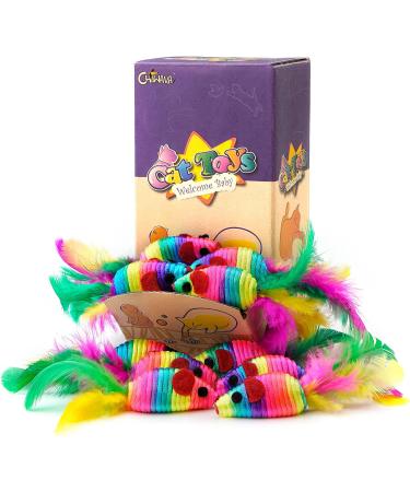 Chiwava 24PCS 5 Rattle Cat Toys with Feather Rainbow Rope - Interactive Mouse Kitten Toy - Buy Online on GoSupps.com