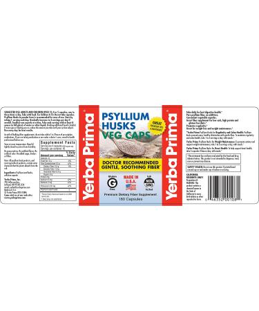 Yerba Prima Psyllium Husks Veg Caps - 180 Count, Pack of 2 | Dietary Fiber for Digestive Health - Buy Online on GoSupps.com