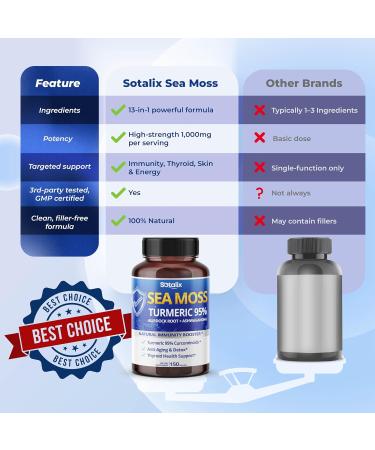 Sotalix Sea Moss Capsule with Ashwagandha Burdock Root Bladderwrack Turmeric - Powerful Natural Immunity Booster (150 Count (Pack of 1)) - Buy Online on GoSupps.com