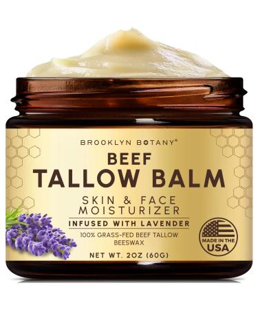 Brooklyn Botany Beef Tallow Balm Grass Fed Beef Tallow for Skin and Face Nourishing Face Moisturizer Infused with Lavender 2 oz Lavender 2 Ounce (Pack of 1)