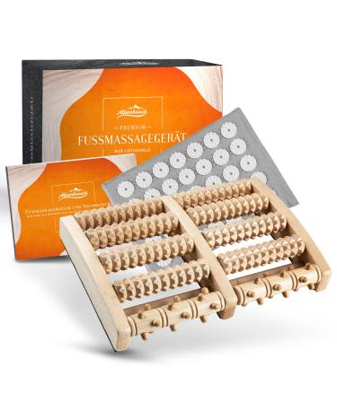 Alpine breath - foot massage roller made of real wood with acupress toweratte - Vitalizing foot massage device with knobs - stimulating foot massage scooter - foot massage for heels spur & plantar fasciitis