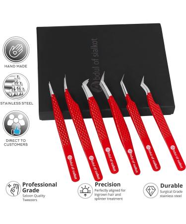 Silakor 6-Piece Stainless Steel Eyelash Extension Tweezers Set for Volume and Classic Lashes (Red) - Buy Online on GoSupps.com