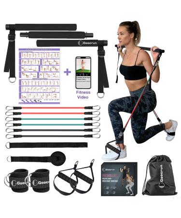 Portable Home Gym, Pilates Bar & Resistance Band Bar Combo Set. Multifunctional Fitness Equipment That Supports Full-Body Workouts - with Workout Video Black