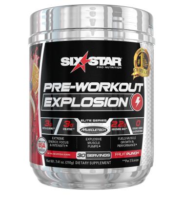 Pre Workout  Six Star PreWorkout Explosion  Pre Workout Powder for Men & Women  PreWorkout Energy Powder Drink Mix  Sports Nutrition Pre-Workout Products  Fruit Punch (30 Servings)