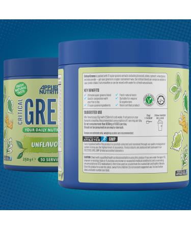 Applied Nutrition Critical Greens - Super Greens Powder for Immune Support | Vegan Superfood Nutrients | Unflavored 250g - 50 Servings - Buy Online on GoSupps.com